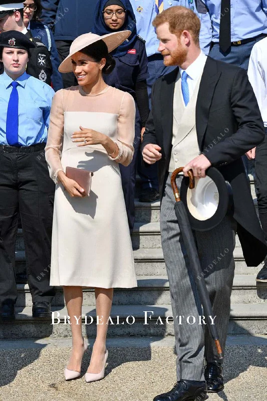 Meghan Markle 2018 Tea Length Wedding Guest Dress Tunics Solid Classic