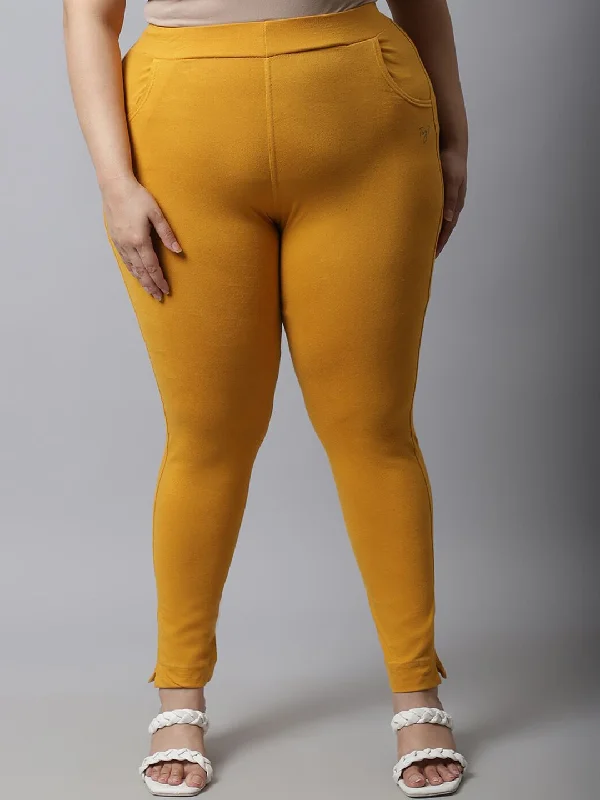 TAG 7 Women Plus Size Mustard Solid Leggings Fashionable Smooth Fit Leggings