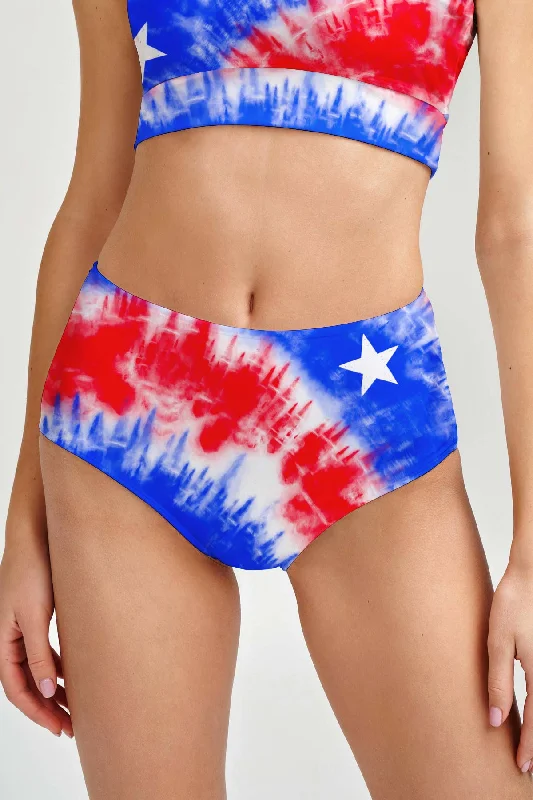 American Babe Cara July 4th Patriotic High-Waist Bikini Bottom - Women Ruched bikini, Chic, Trendy, Comfortable