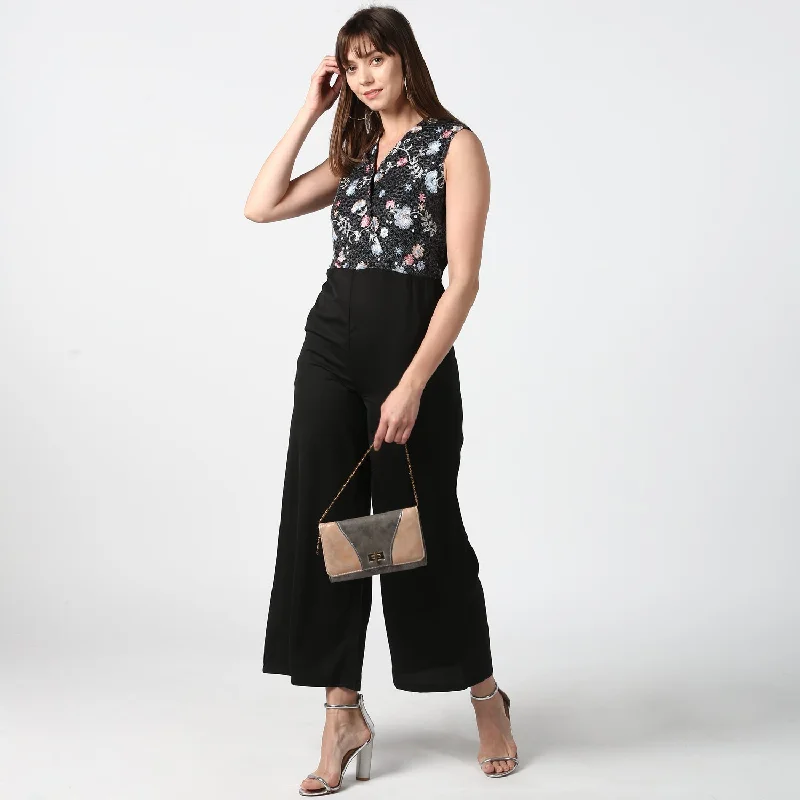 Black & Multi-Coloured Polyester Embroidered Jumpsuit Boho inspired jumpsuit, Relaxed, Comfortable, Stylish