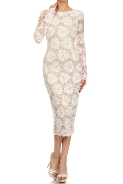 Floral Lace White nude long sleeves dress Bridal shower Tunics Running lightweight