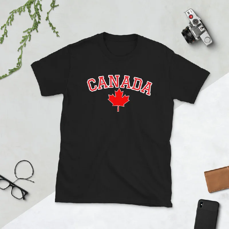 Bold Canada And Maple Leaf Unisex Soft Cotton, Softstyle Short-Sleeve T-Shirt-- V-Neck T-Shirt Long Sleeve Cotton