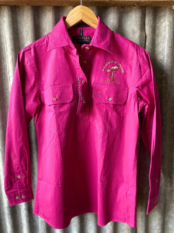 Womens Pilbara Work Shirt Half Button L/S-- Rayon Velvet Corduroy