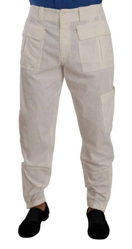 Elegant Off White Cargo Pants - Regular Fit Soft Sweatpants Style