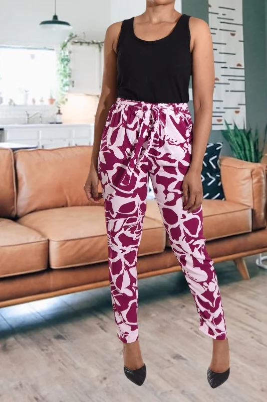 Maroon Floral Pocket Pants Classic Pleated Pants