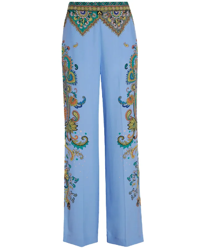 Light Blue Paisley Print Pant Casual Lounge Pants