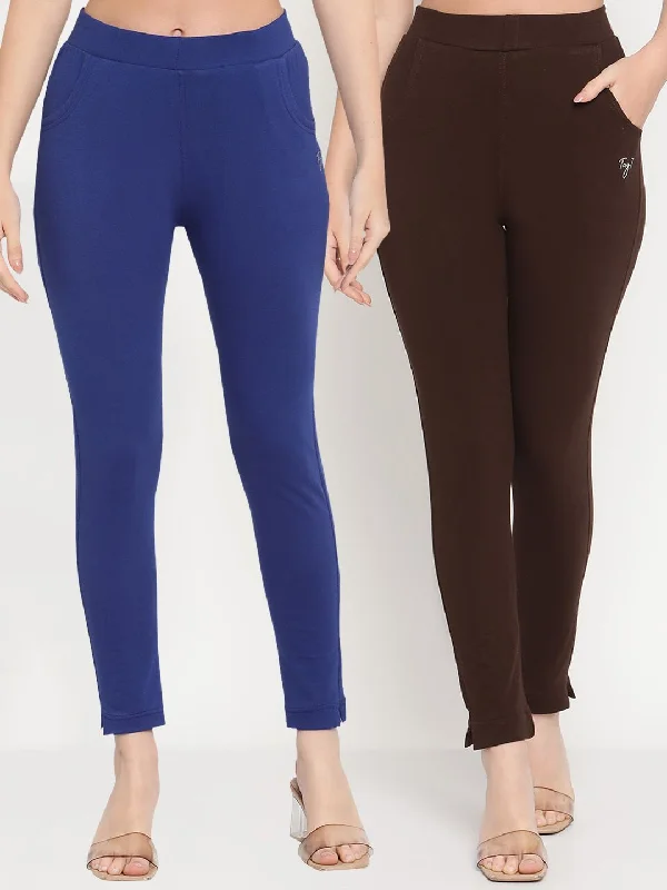 TAG 7 Pack of 2 Blue & Brown Ankle-Length Leggings Elegant Metallic Leggings