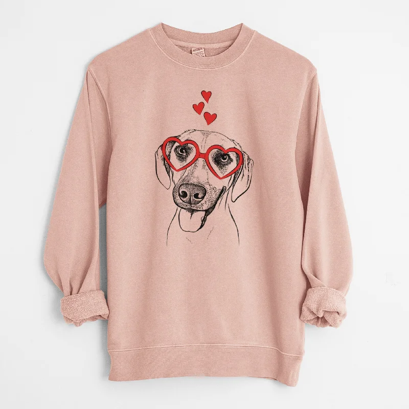 Valentine Malia the American Foxhound Mix - Unisex Pigment Dyed Crew Sweatshirt Hoodie with Color Block Contrast Stylish