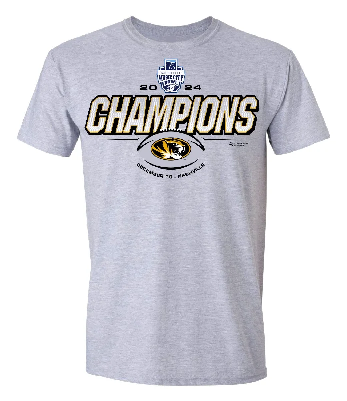 Mizzou Tigers Music City Bowl Official Locker Room Victory Grey Oval Tiger Head T-Shirt-- Striped Floral Plaid