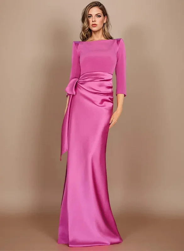 Sheath/Column Scoop 3/4 Length Sleeves Floor-Length Mother of the Bride Dresses with Bow Tunics Luxurious high-end