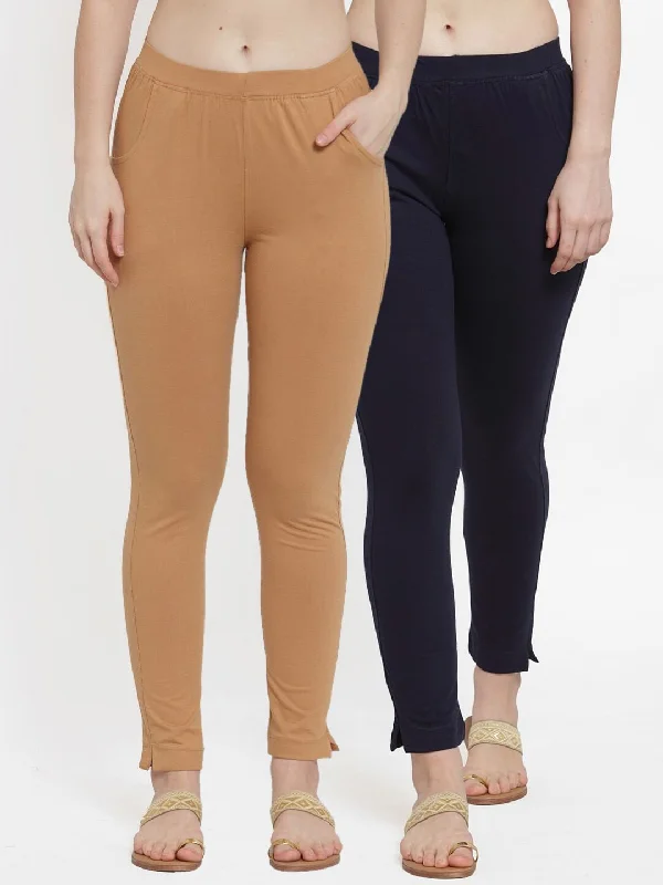 TAG 7 Women Pack Of 2 Solid Straight-Fit Ankle-Length Leggings Cozy Lounge Pants Leggings