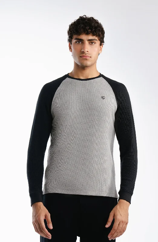 Crew Neck Raglan Black T-Shirt-- Front Pockets Side Pockets Patch Pockets