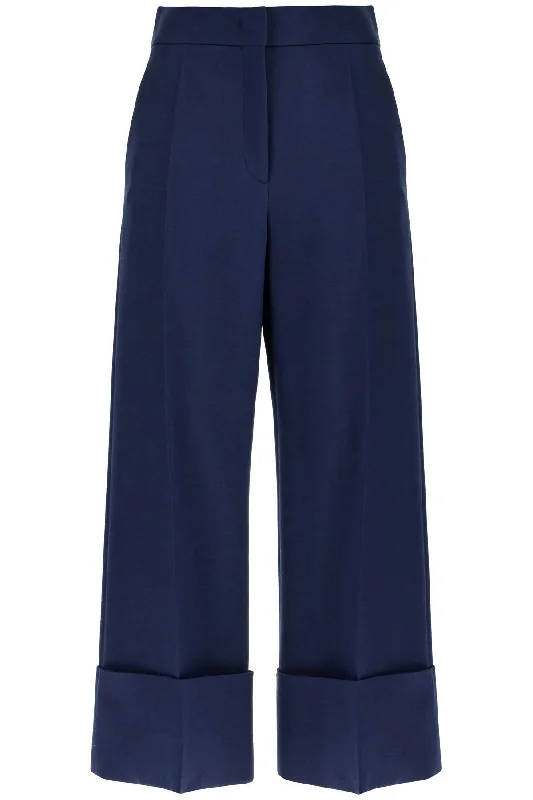 High-waisted Wide Leg Pants In Silk And Wool Indigo  - Blue High-Waist Yoga Pants