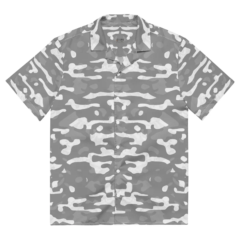 Life League Gear - Grey Camo - Summer Unisex Button Shirt-- Spandex Blend Rayon Blend Denim Blend