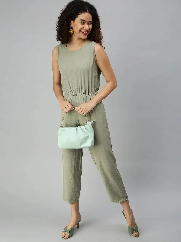 Women's Yellow Solid Jumpsuit-AE-9889-Olive Cotton jumpsuit, Casual, Comfortable, Trendy