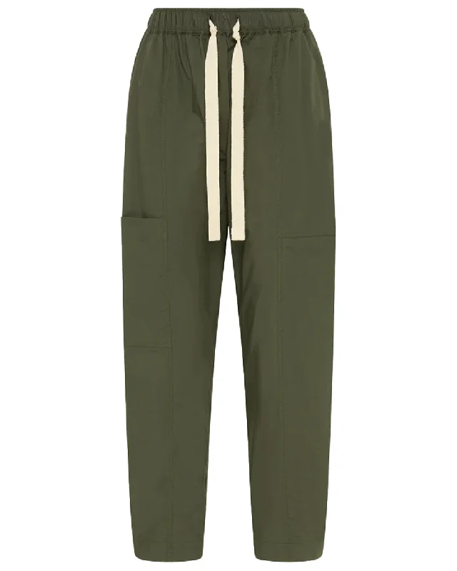 Olive Poplin Pant Comfy High-Waist Jeans