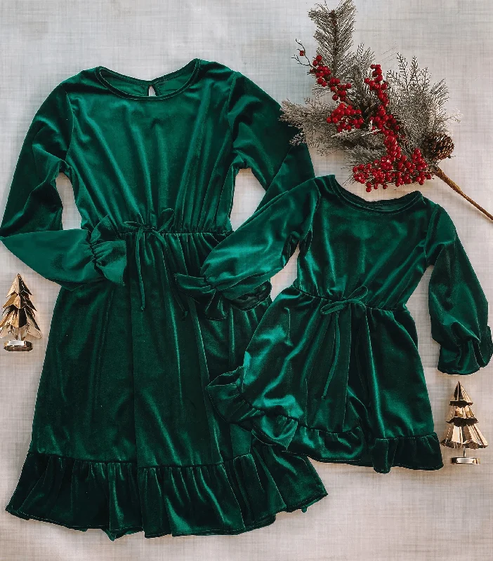 Hunter Green Jolly Matching Dresses Boatneck Modish Everyday