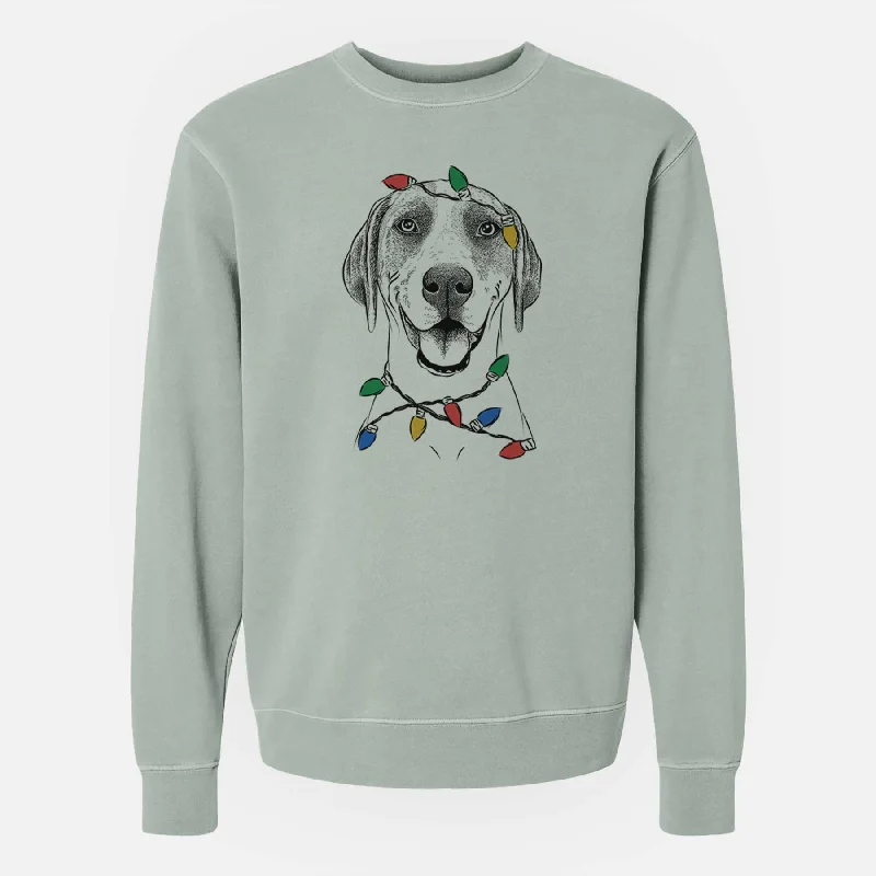 Christmas Lights Maggie the Treeing Walker Coonhound - Unisex Pigment Dyed Crew Sweatshirt Hoodie with Neon Bright Vibrant