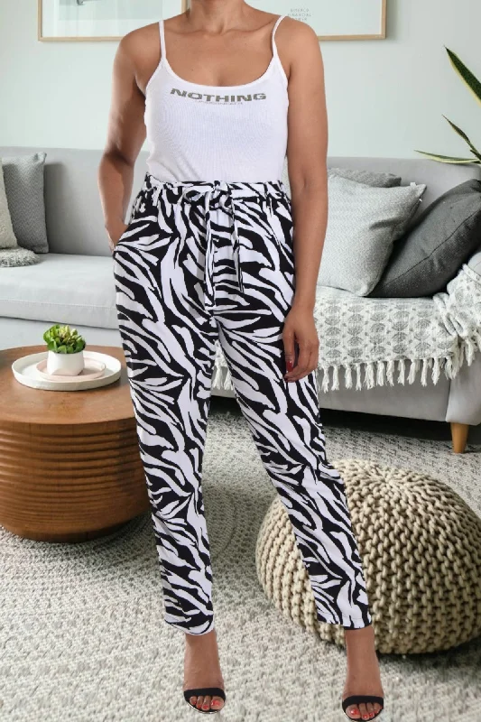 White Printed Pocket Pants Cozy Jogger Leggings