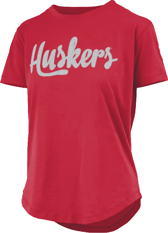 Women's Nebraska Huskers Script Sequins T-Shirt-- Cozy Warm Stylish