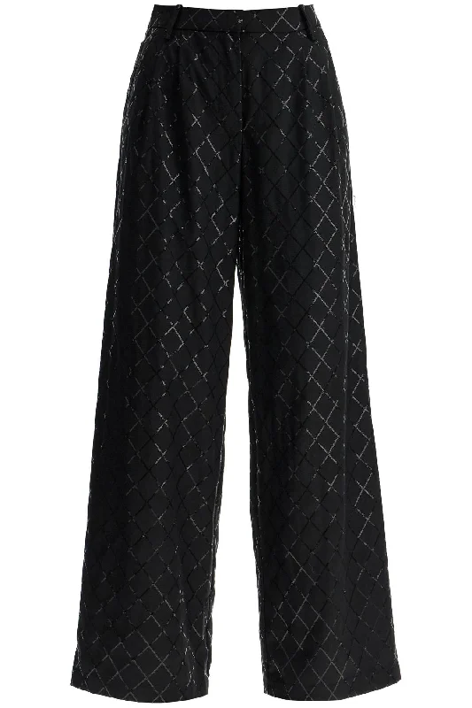 Wide Pants With Sequins.  - Black Chic Slim Fit Pants