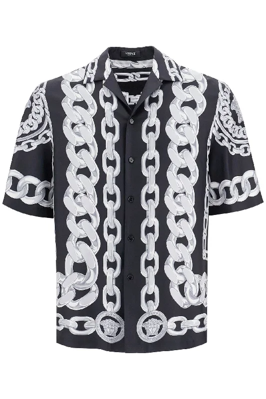 Printed Silk Medusa Chains Bowling Shirt-- Polka Dot Checkered Tartan