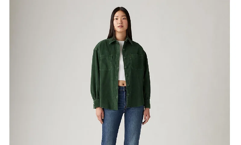 Orion Cord Overshirt - Python Green-- Mesh Blend Leather Blend Suede Blend