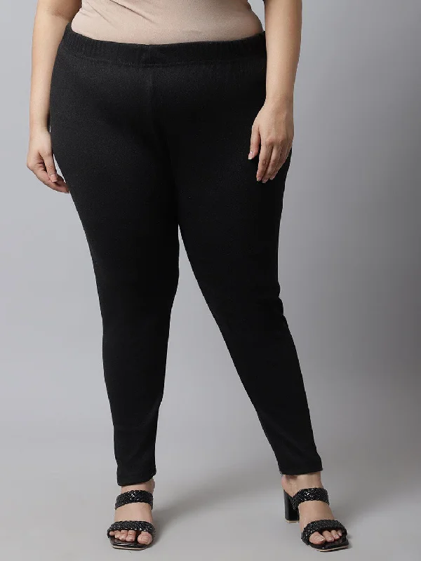 TAG 7 Women Plus size Black Solid Ankle-length Leggings Fashionable Minimal Active Leggings