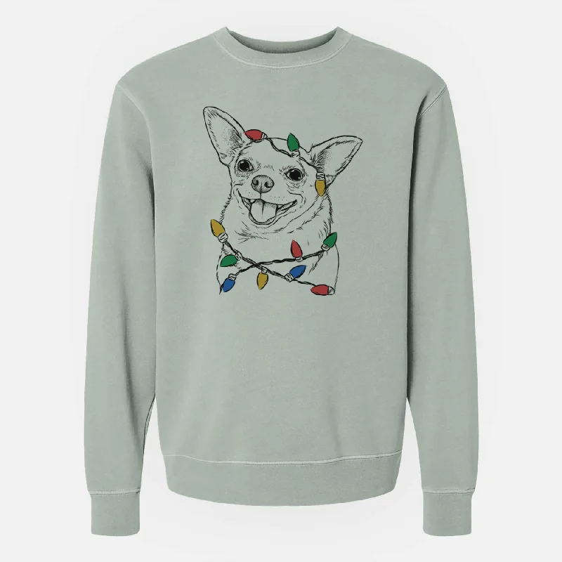 Christmas Lights Maddison Pearl the Chihuahua - Unisex Pigment Dyed Crew Sweatshirt Hoodie with Zipper Placket Modern Functional