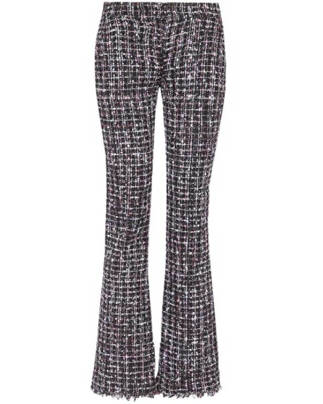 Noir Tweed Flare Pant Trendy Wide-Legged Trousers