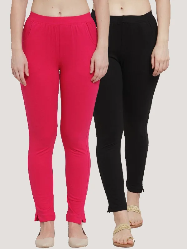 TAG 7 Women Pack Of 2 Pink & Black Solid Straight-Fit Ankle-Length Leggings Cozy Sweat-Wicking Leggings