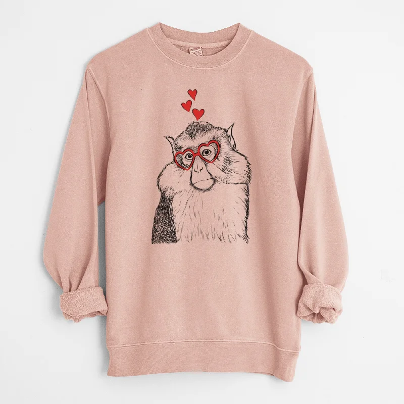 Valentine Matata the Mona Monkey - Unisex Pigment Dyed Crew Sweatshirt Hoodie with Cuffed Sleeves Snug Secure