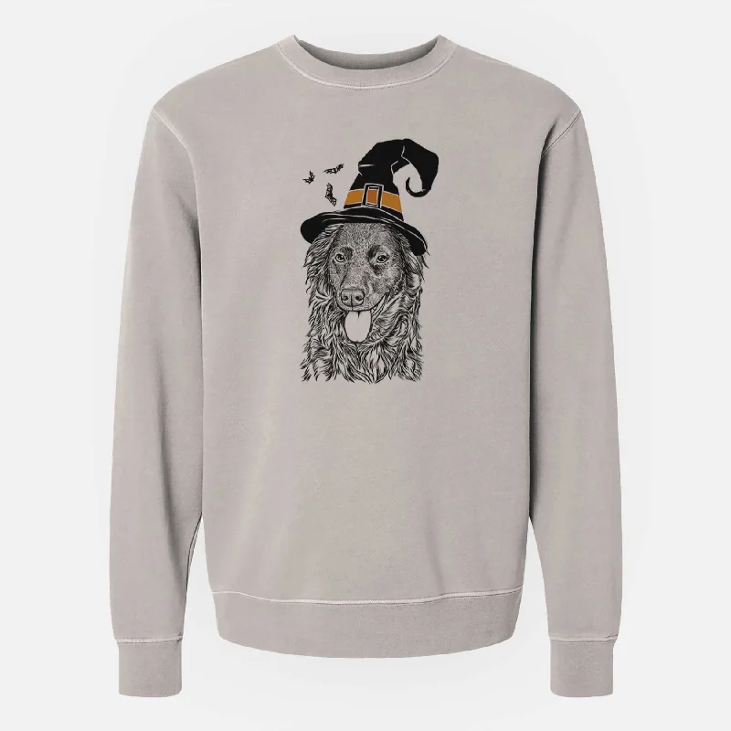 Witch Maisie Mae the Aussiedor - Unisex Pigment Dyed Crew Sweatshirt Hoodie with Rhinestones Sparkly Elegant