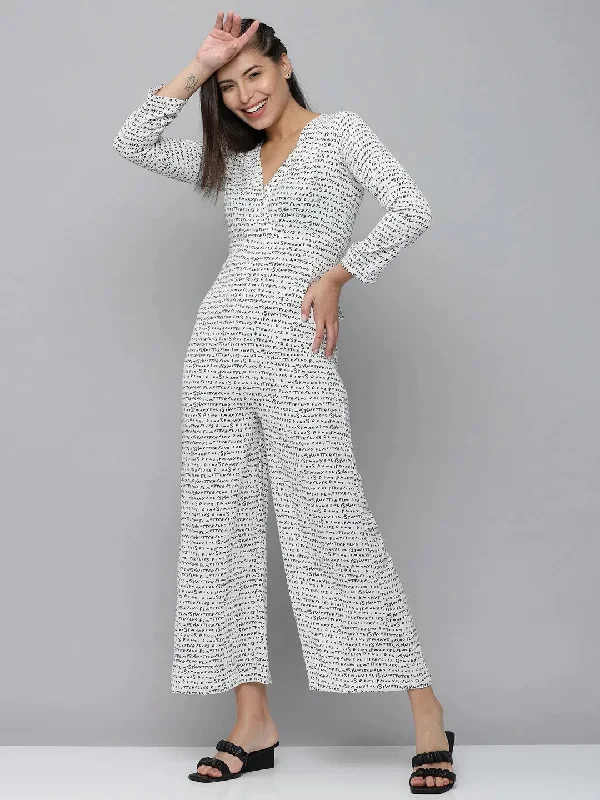 Women's White Printed Jumpsuit-AE-9968-White Black velvet jumpsuit, Luxurious, Glamorous, Stylish