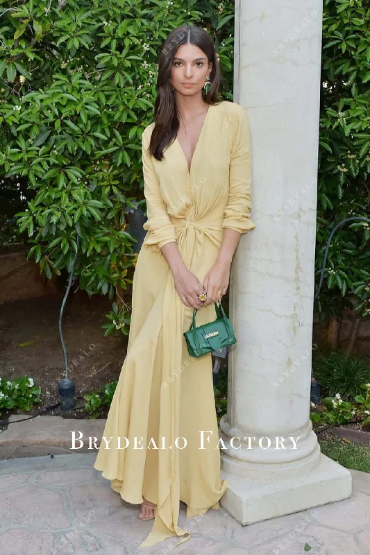 Emily Ratajkowski Daffodil Long Sleeves Celebrity Evening Dress Tunics Winter warm