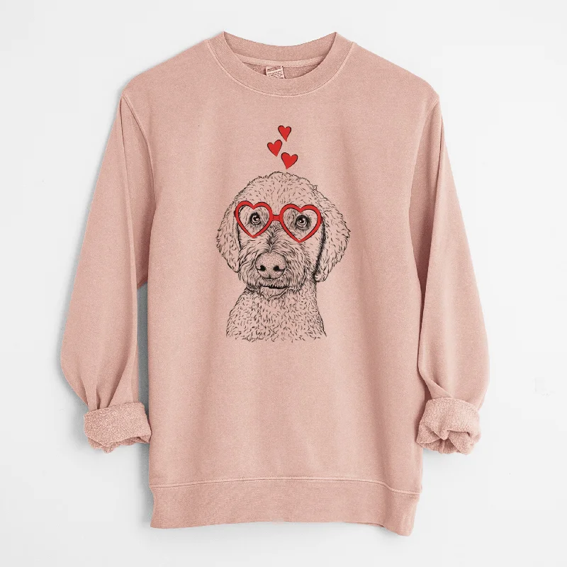 Valentine Lucy Boo the Goldendoodle - Unisex Pigment Dyed Crew Sweatshirt Hoodie with Typography Text Message