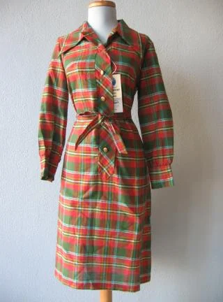 Vintage 60s Deadstock Day Dress Red Green Plaid Shift XL Debi Set Classic VFG New Old Stock Tunics Mesh breathable