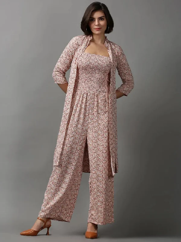 Women's Pink Printed Jumpsuit-AE-15018-Peach Colorful jumpsuit, Bold design, Summer fashion, Relaxed