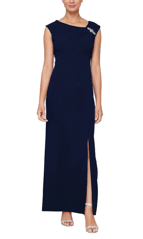 SLNY 9237218 - Brooch Accented Evening Dress Tunics Modern contemporary