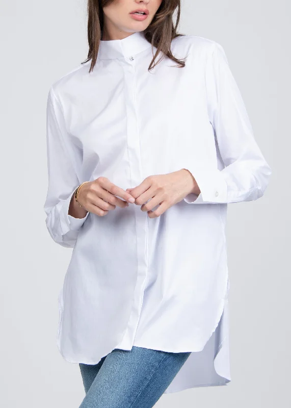 ELINA ELONGATED SILK-STRETCH SHIRT-- Sequined Glittery Shiny