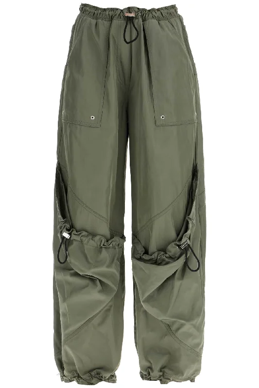 Wide Leg High-waisted Pants With Adjustable Elastic In Military Green  - Green Formal Slim Pants