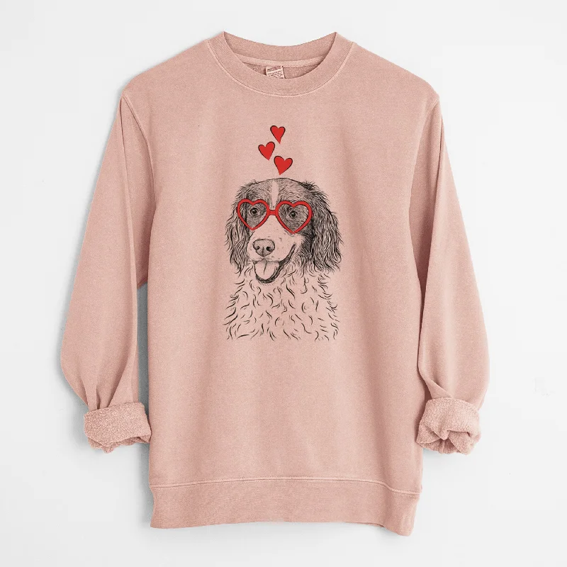 Valentine Maggie the Springer Spaniel - Unisex Pigment Dyed Crew Sweatshirt Hoodie with Set-In Sleeves Structured Classic