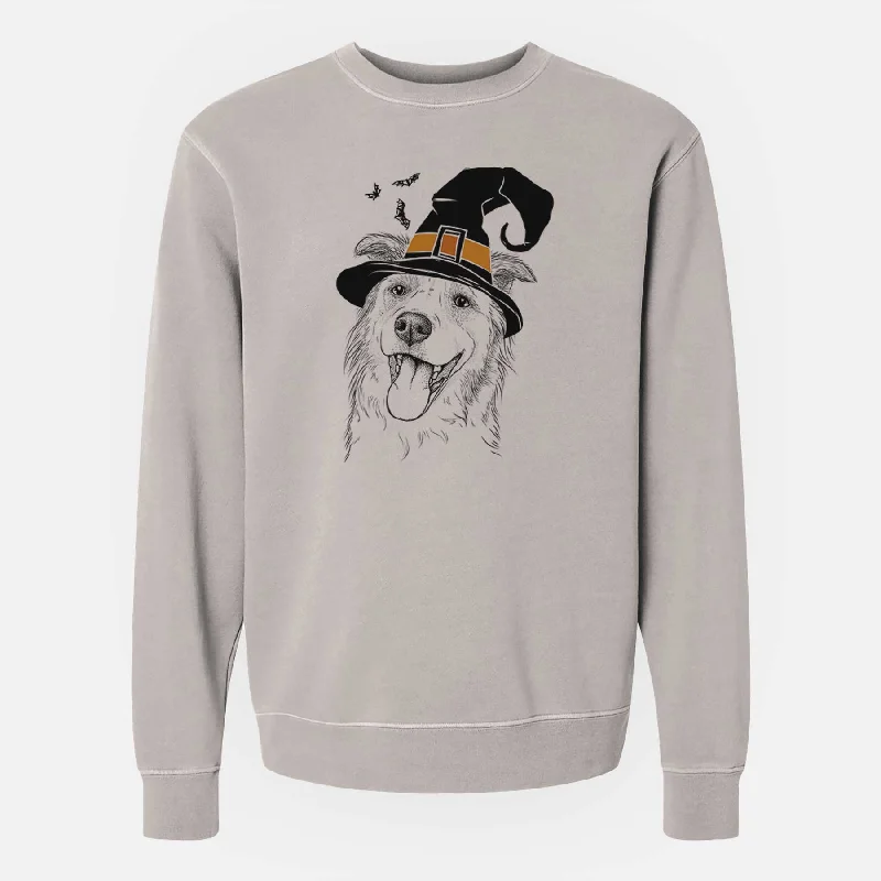 Witch Macaroni the Border Collie - Unisex Pigment Dyed Crew Sweatshirt Hoodie with Side Slits Relaxed Casual