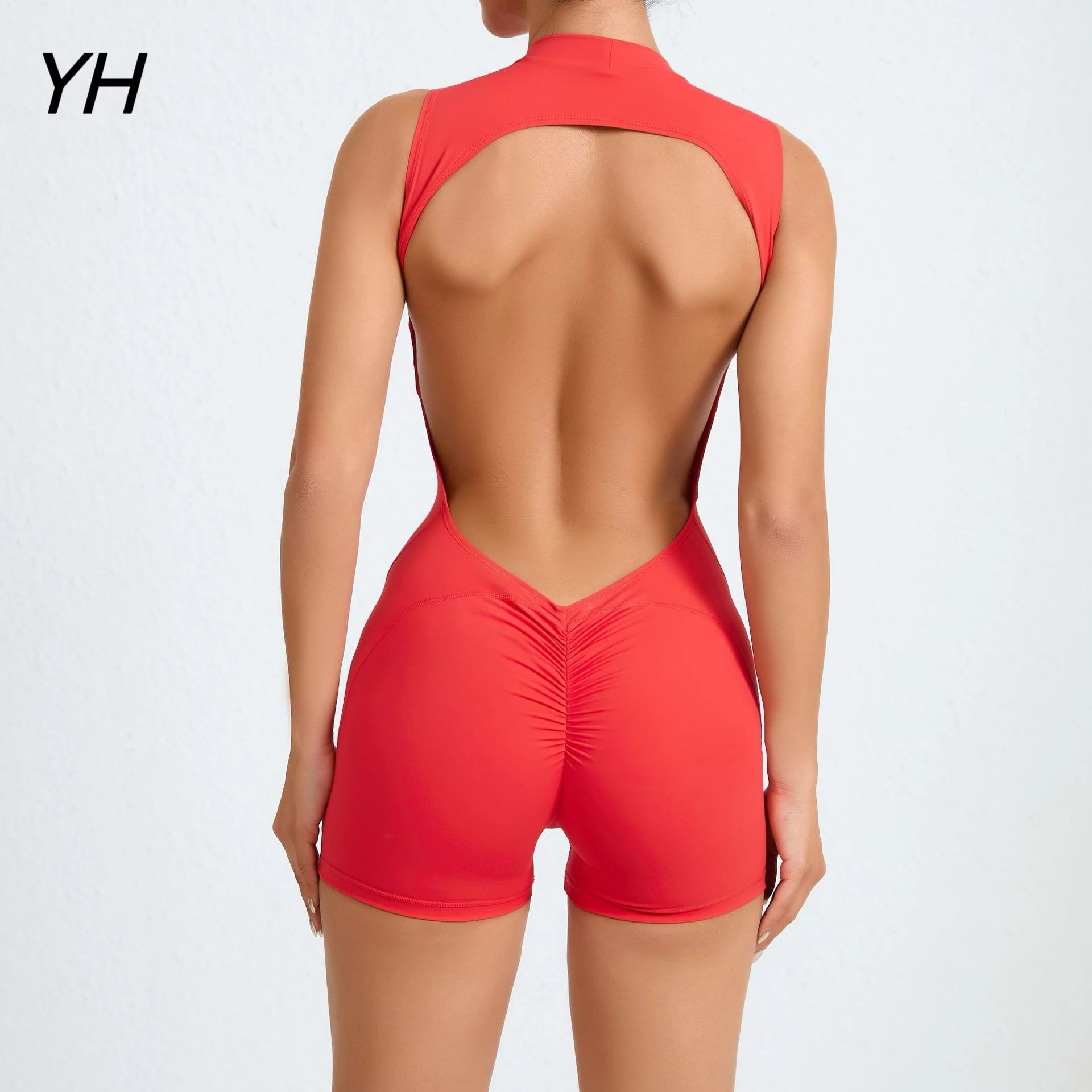 2024 Pad Sleeveless Vest Exercise Crop Yoga Set One Piece Jumpsuit Women Sport Gym Workout Fitness Scrunch Shorts Active Rompers Button-front jumpsuit, Casual, Street style, Comfortable