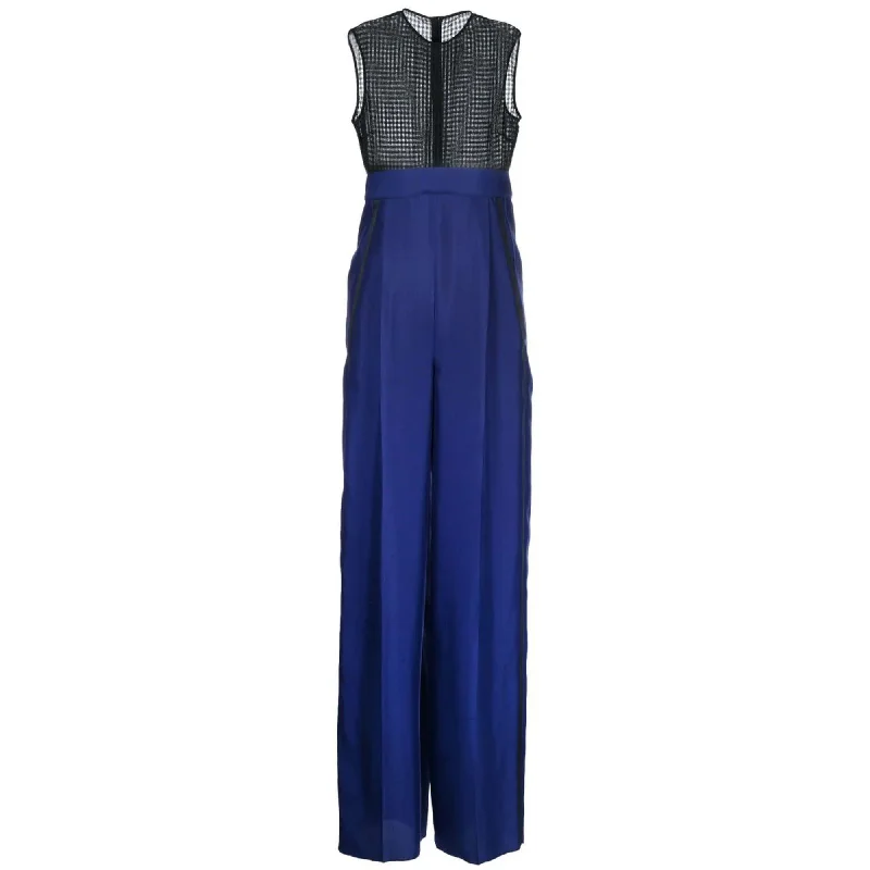 Ferragamo Two-tone Silk Jumpsuit Blue Backless wide leg jumpsuit, Sexy, Comfortable, Trendy