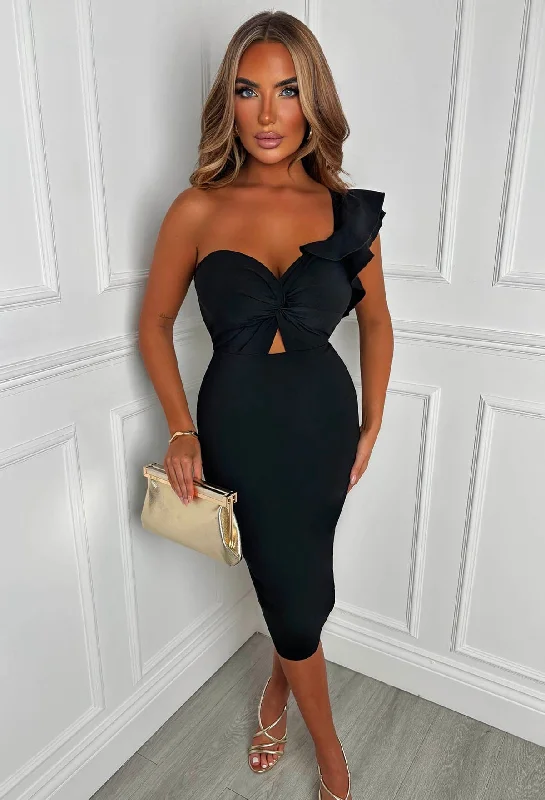 Alivia Black One Shoulder Cut Out Bandeau Dress Tunics Business professional