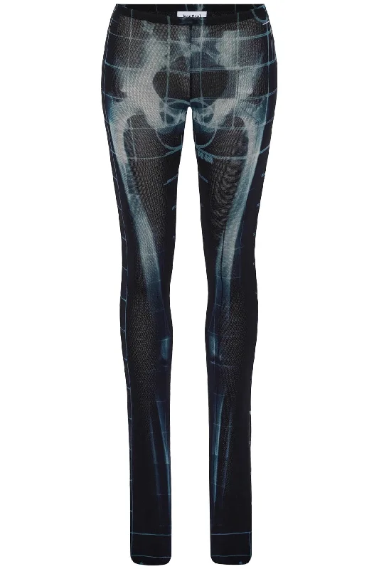 Black Polyamide Pants With Skeleton Print  - Black Soft Stretch Trousers