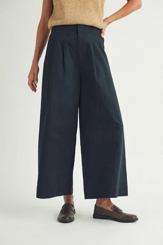 Navy Pleated Wide Leg Pants Chic Checkered Pants