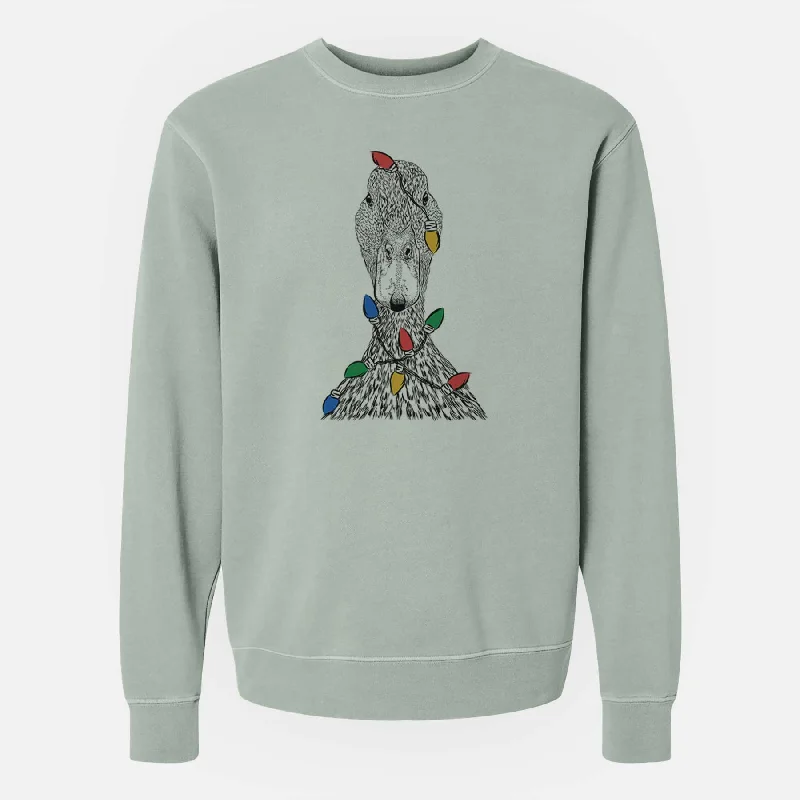 Christmas Lights Marge the Mallard Duck - Unisex Pigment Dyed Crew Sweatshirt Hoodie with Hem Frayed Vintage Worn