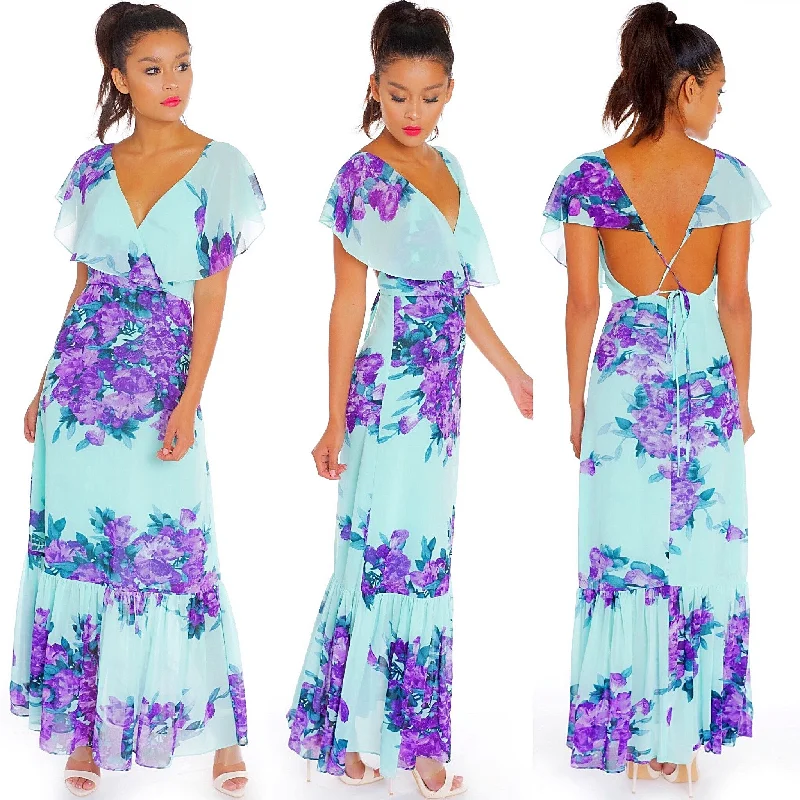 2017 Floral Spring/Summer Turquoise Lavender fields Maxi Bridal Shower Dress Tunics Top rated